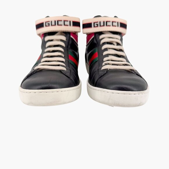 Gucci "New Ace" Black Leather High Top Sneakers Shoes Size 38.5 US 8.5 Women's - Picture 6 of 16